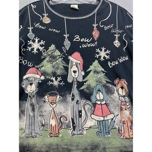 Jess & Jane Women's Christmas Dog Bow Wow Long Sleeve Graphic Top Black USA Made